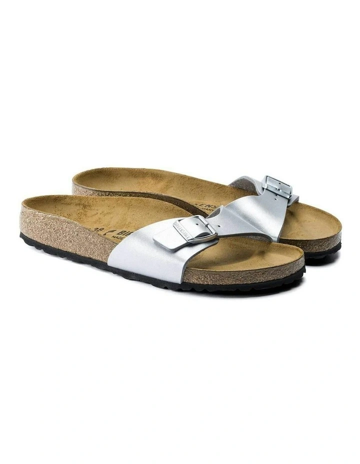 Madrid Birko-Flor Narrow Sandals in Silver image 5