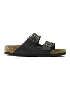 Arizona Oiled Leather Soft Footbed Sandals Regular in Black