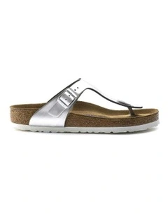 Gizeh Soft Footbed Natural Leather Sandals in Metallic Silver