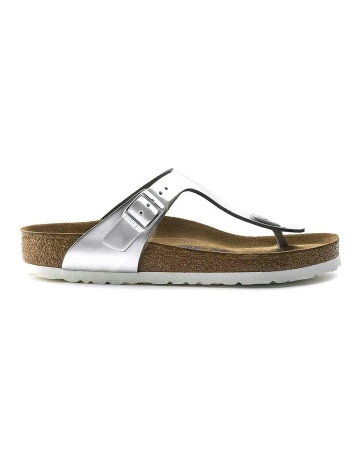 Gizeh Soft Footbed Natural Leather Sandals in Metallic Silver image 1