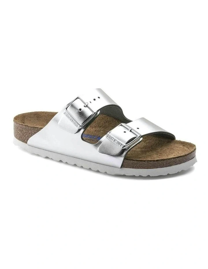 Arizona Soft Footbed Natural Leather Sandals Narrow in Silver image 3