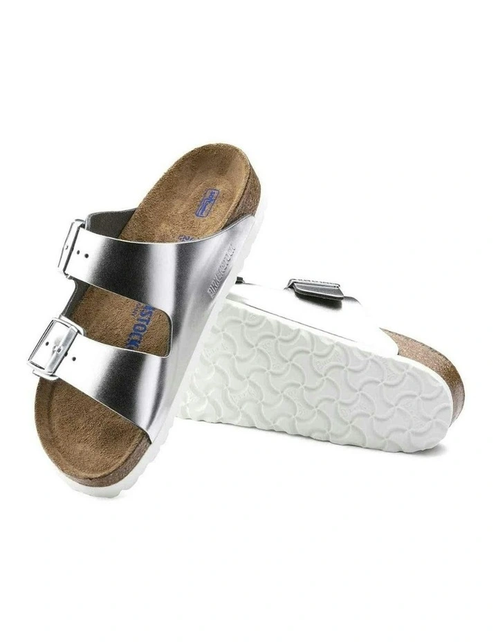 Arizona Soft Footbed Natural Leather Sandals Narrow in Silver image 4