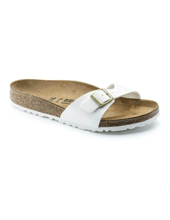 Madrid BirkoFlor Patent Sandals Narrow in White image 3