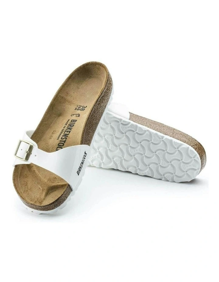 Madrid BirkoFlor Patent Sandals Narrow in White image 5