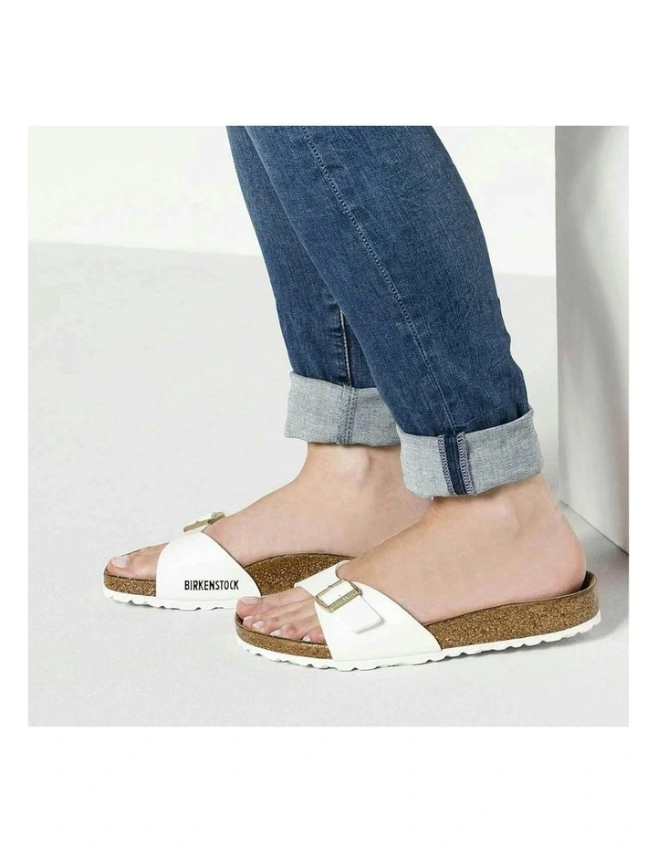 Madrid BirkoFlor Patent Sandals Narrow in White image 7