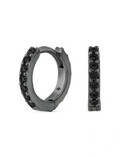 Light Huggie Diamond Earrings in Black