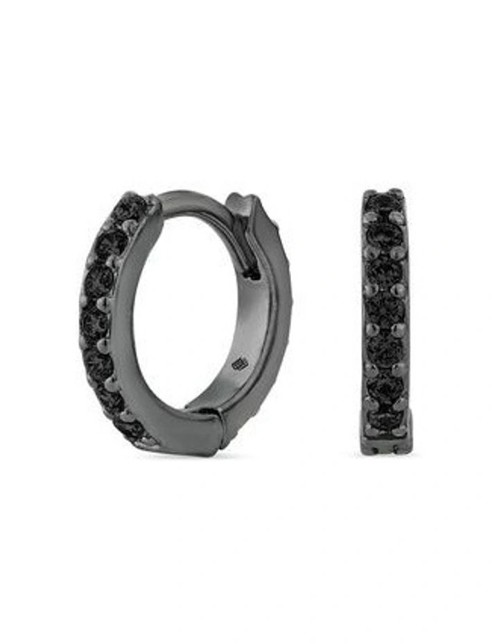 Light Huggie Diamond Earrings in Black image 1