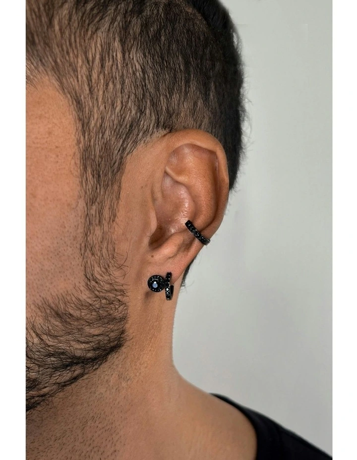 Light Huggie Diamond Earrings in Black image 2