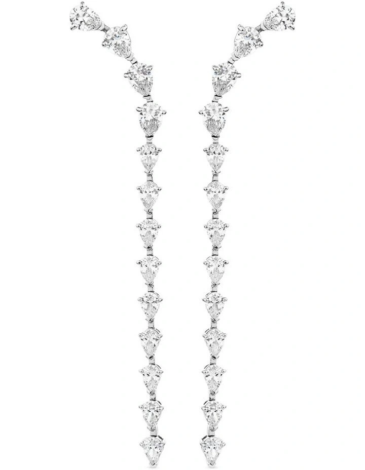 Cascade Drop Earrings With Diamonds in Silver image 1
