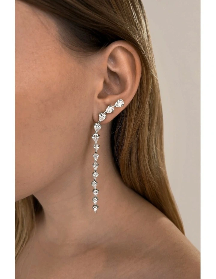 Cascade Drop Earrings With Diamonds in Silver image 2