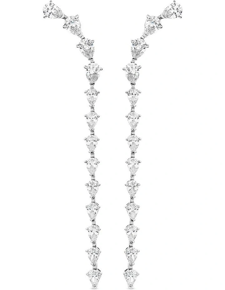 Cascade Drop Earrings With Diamonds in Silver image 3