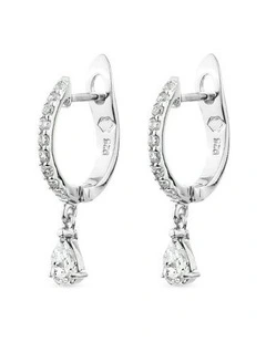 Pure Drop Huggie Earrings with Diamonds in Silver