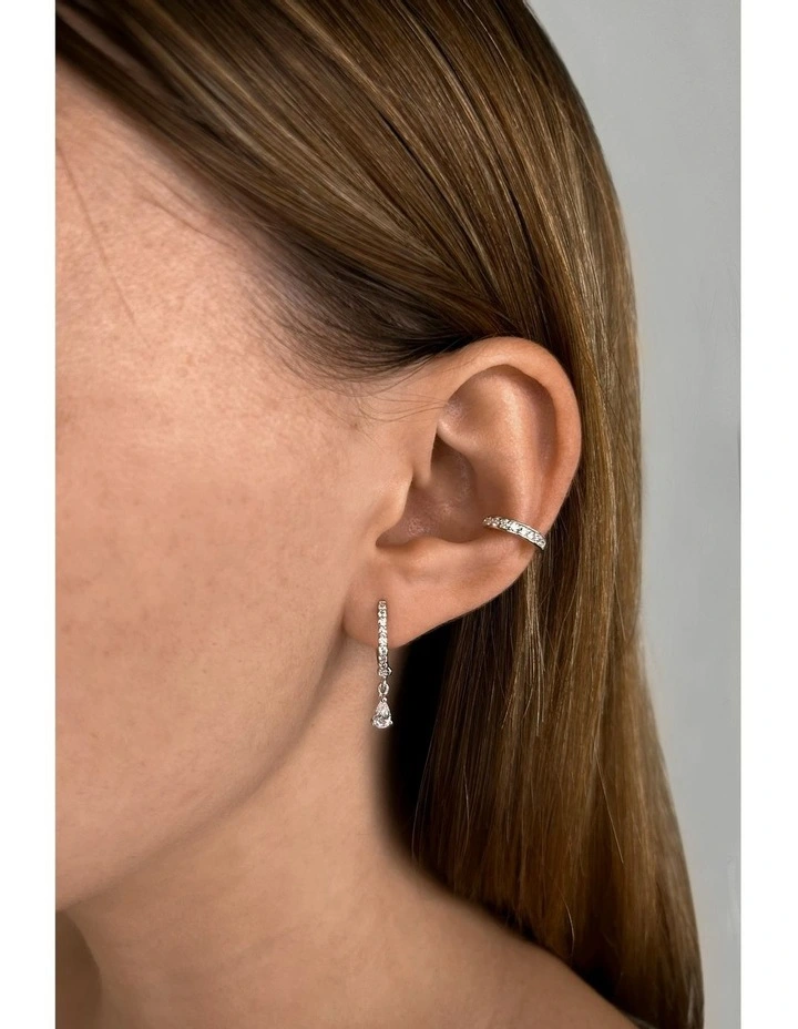 Pure Drop Huggie Earrings with Diamonds in Silver image 3