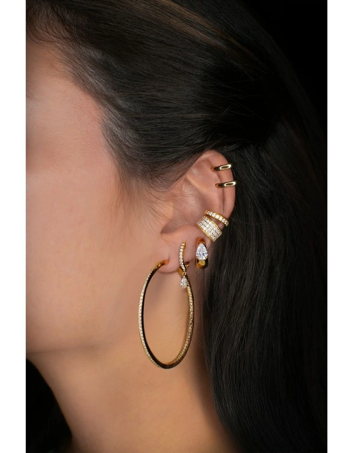 Pure Drop Huggie Earrings With Diamonds in Gold image 2
