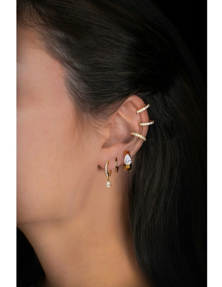 Pure Drop Huggie Earrings With Diamonds in Gold image 3