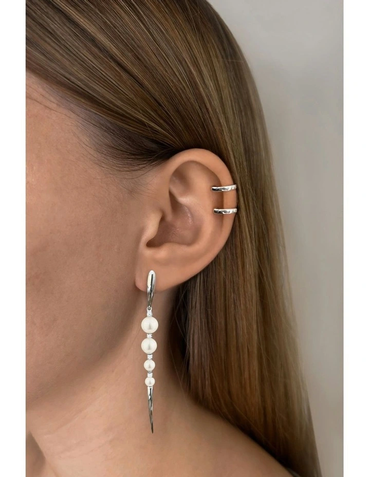 Luna Alchemy Earrings With Pearls & Diamonds in Silver image 2