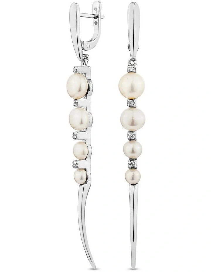 Luna Alchemy Earrings With Pearls & Diamonds in Silver image 3