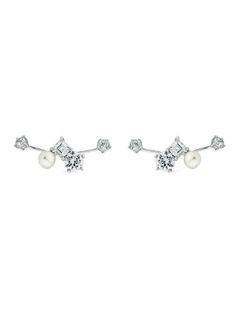 Eclipse Ear Jacket With Pearls & With Diamonds in Silver