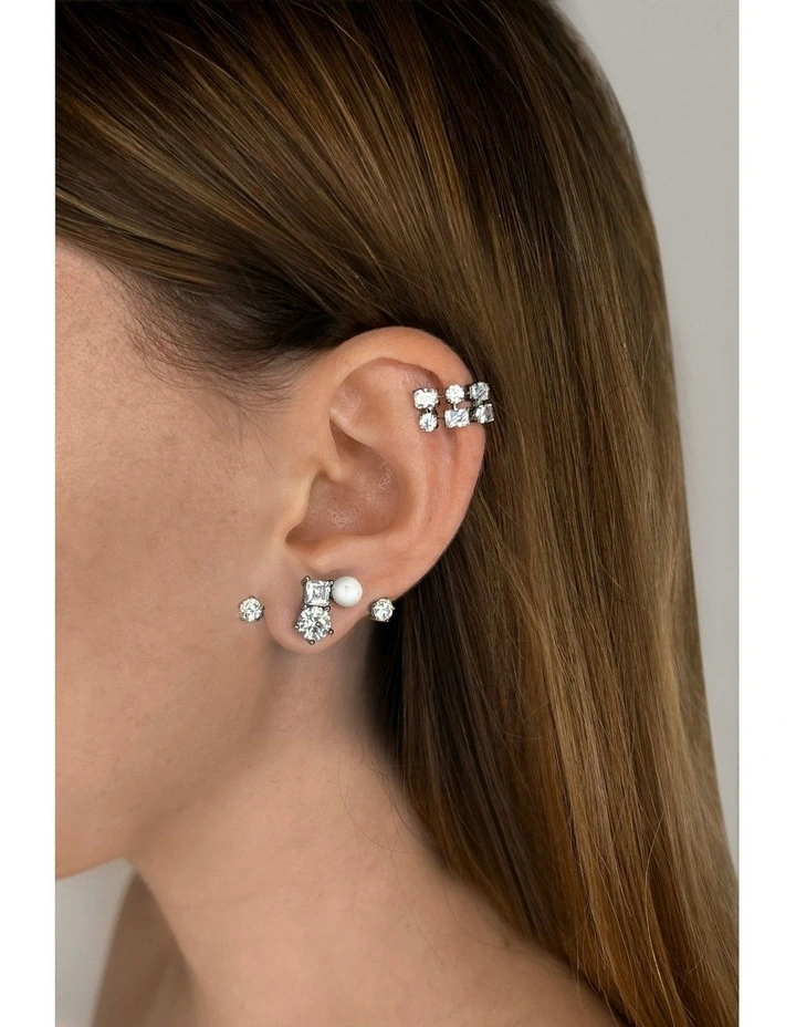Eclipse Ear Jacket With Pearls & With Diamonds in Silver image 2