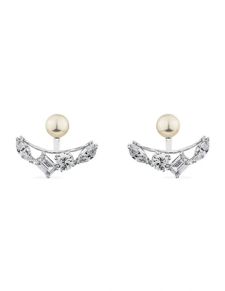Reflection Ear Jacket With Pearls & Diamonds in Silver image 1