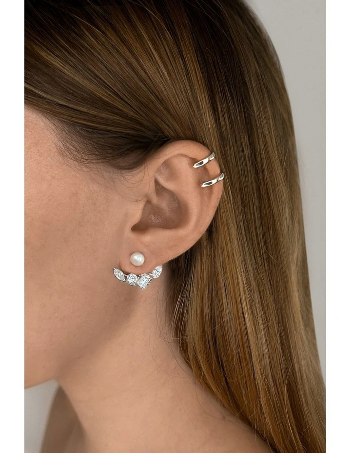 Reflection Ear Jacket With Pearls & Diamonds in Silver image 2