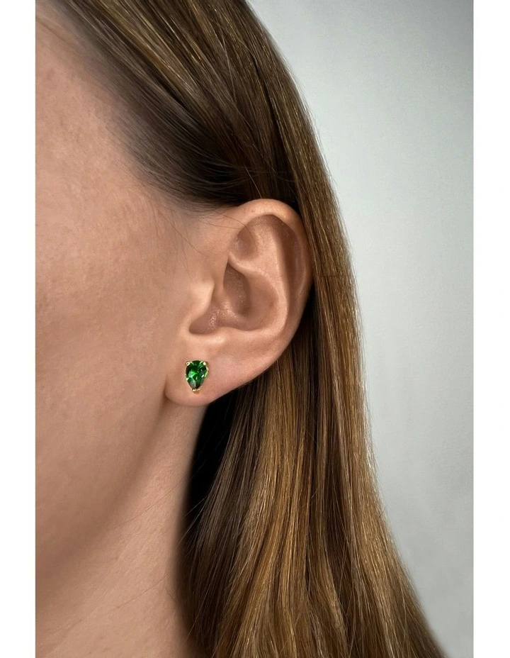 Pure Stud & Ear Cuff Set With Emeralds & Diamonds in Gold image 3