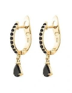 Pure Drop Huggie Earrings with Diamonds in Black/Gold