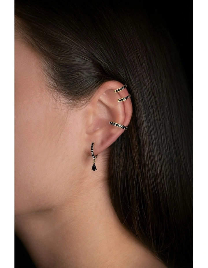 Pure Drop Huggie Earrings with Diamonds in Black/Gold image 2