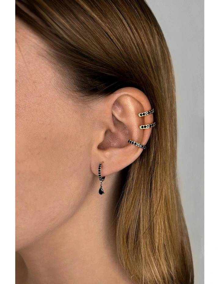 Pure Drop Huggie Earrings with Diamonds in Black/Gold image 3