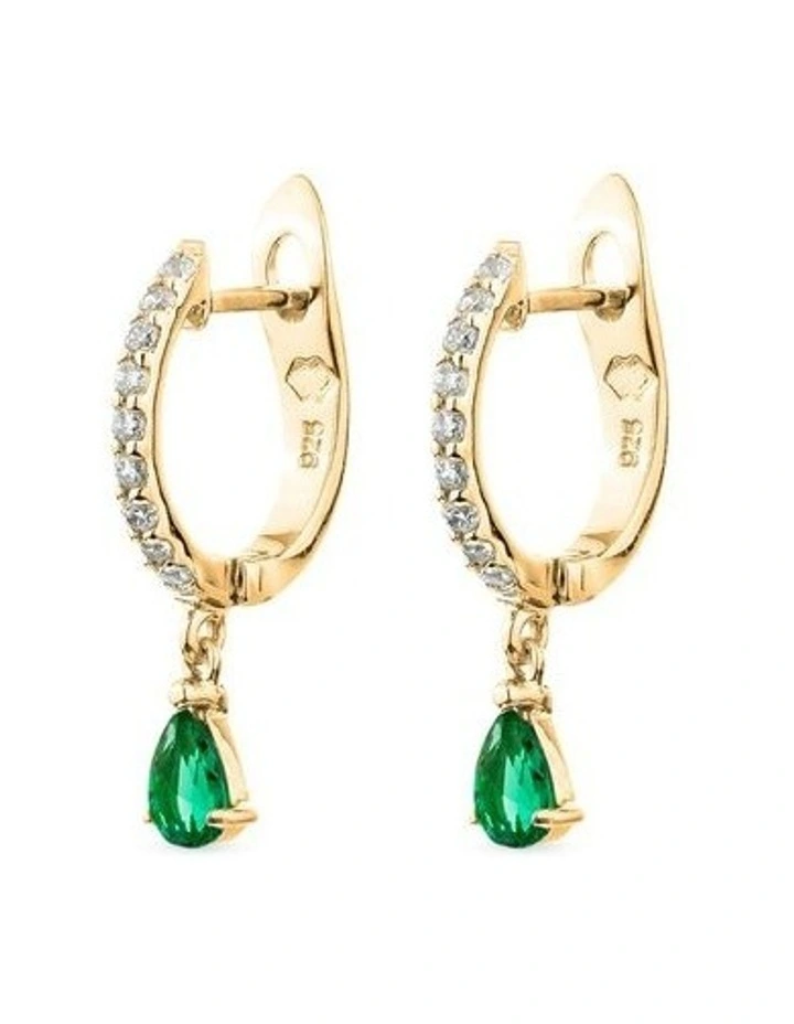 Pure Drop Huggie Earrings in Emeralds image 1
