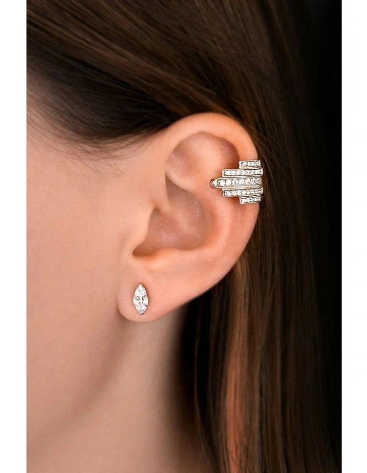 Natural Stud Earrings With Diamonds in Silver image 2
