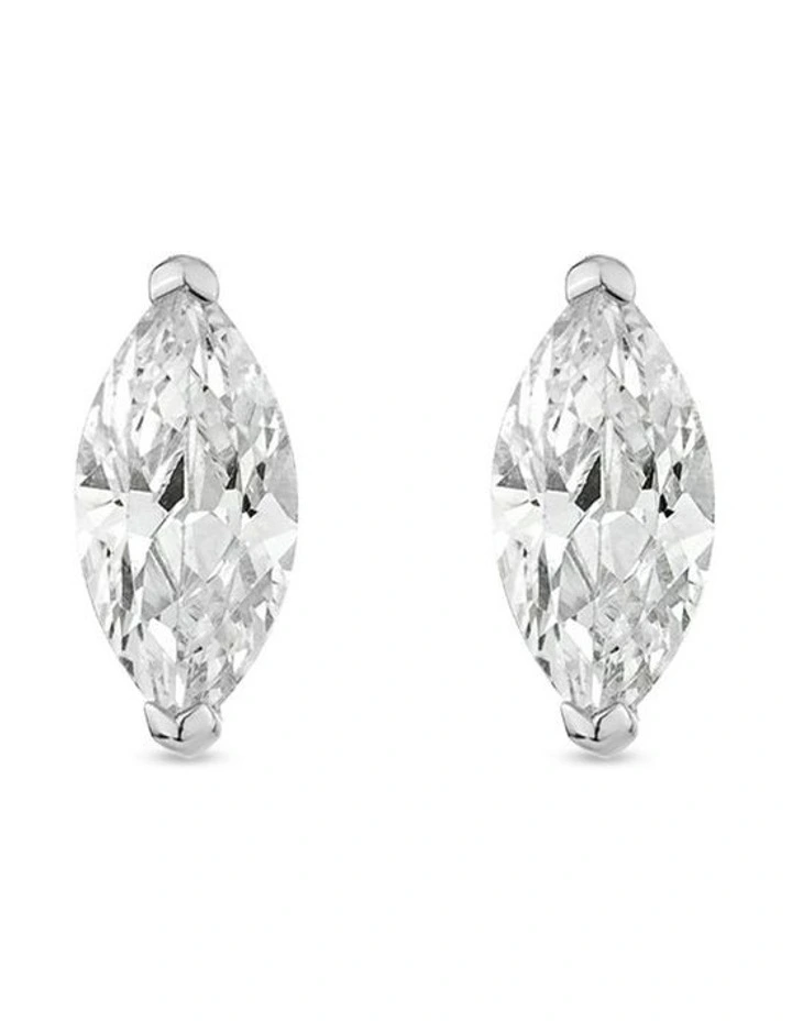 Natural Stud Earrings With Diamonds in Silver image 3