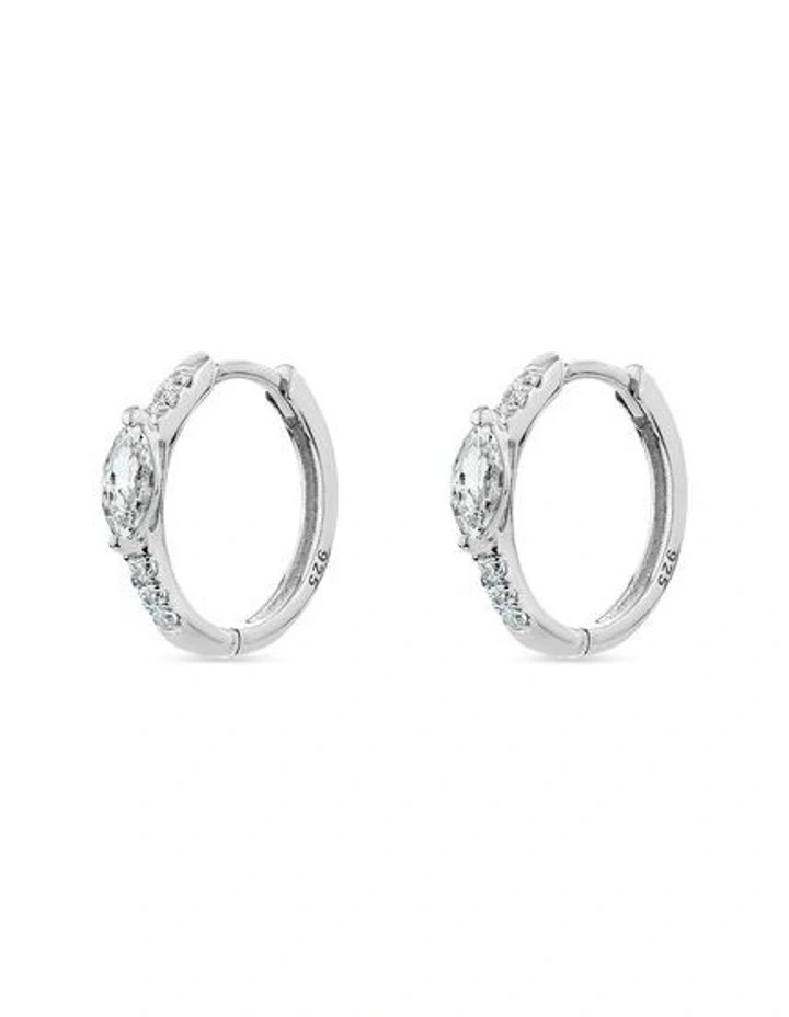 Natural Huggie Earrings With Diamonds in Silver image 1