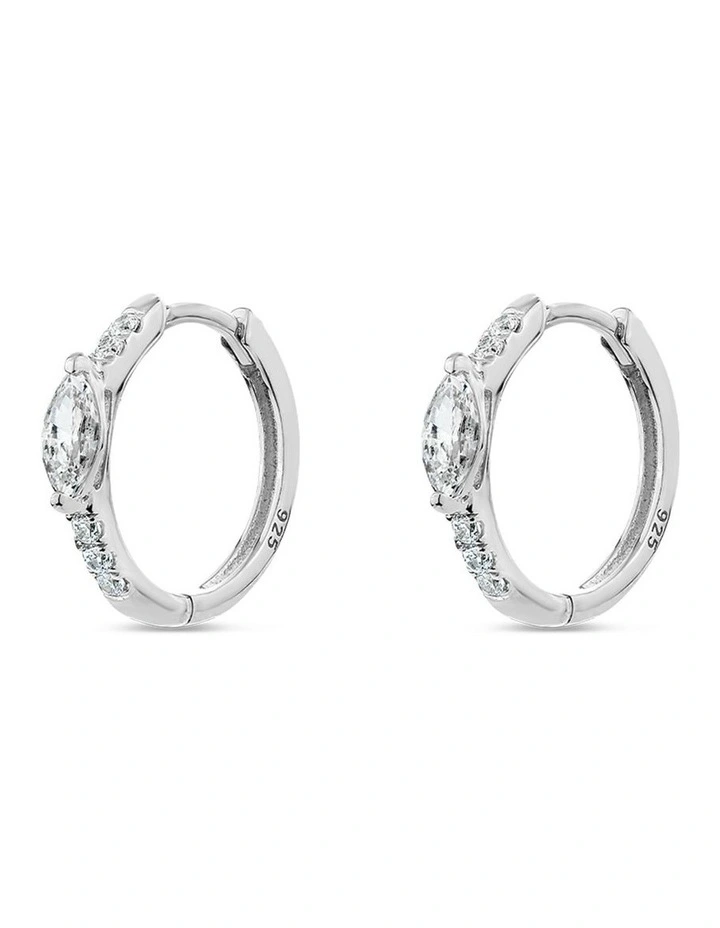 Natural Huggie Earrings With Diamonds in Silver image 2