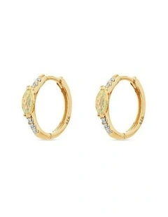 Natural Huggie Earrings With Opals & With Diamonds in Gold