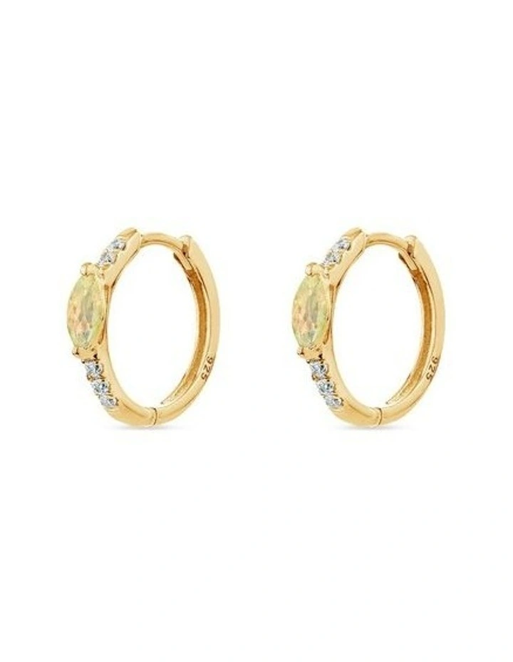 Natural Huggie Earrings With Opals & With Diamonds in Gold image 1
