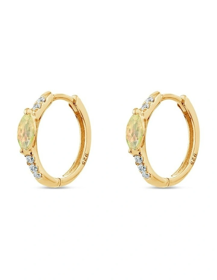 Natural Huggie Earrings With Opals & With Diamonds in Gold image 2