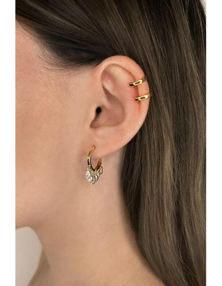 Natural Drop Huggie Earrings With Diamonds in Gold image 2