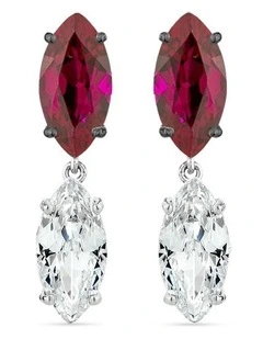 Natural Drop Earrings With Rubys & With Diamonds in Black Rhodium