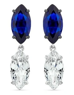 Natural Drop Earrings with Sapphires &  with Diamonds in Silver & Black Rhodium