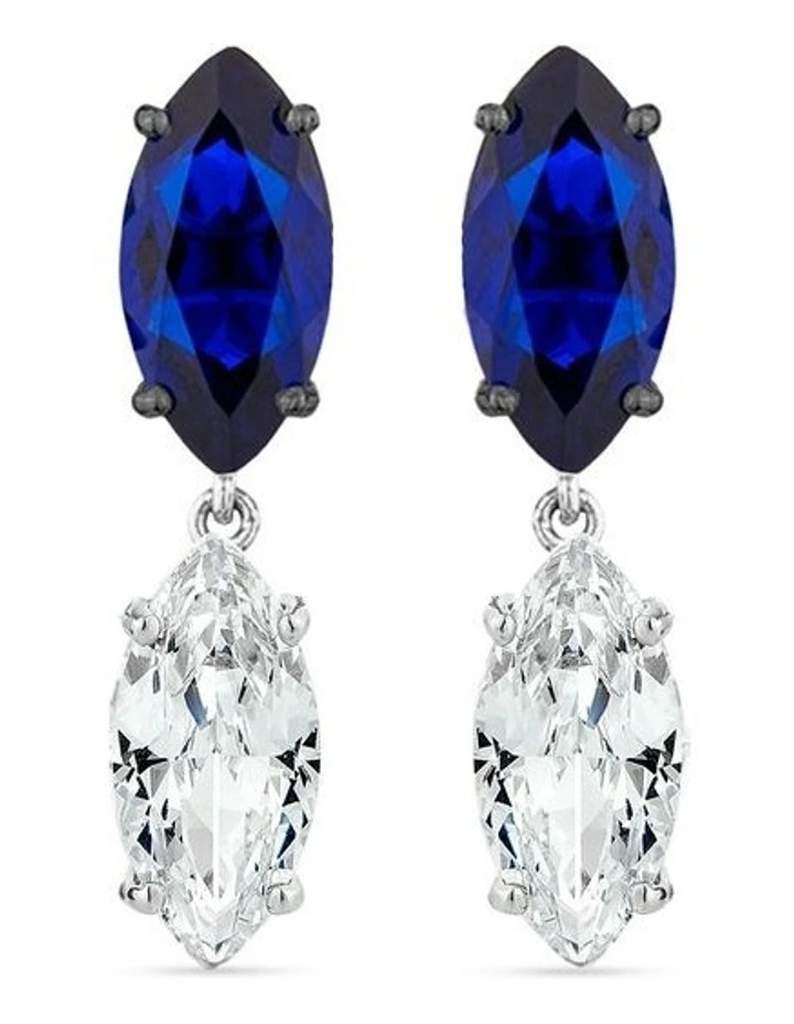 Natural Drop Earrings with Sapphires & with Diamonds in Silver & Black Rhodium image 1
