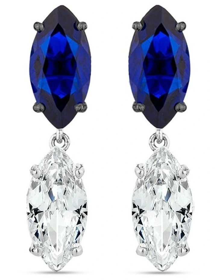 Natural Drop Earrings with Sapphires & with Diamonds in Silver & Black Rhodium image 2