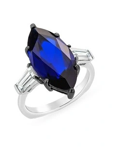 Natural Ring With Sapphire & Diamonds in Silver