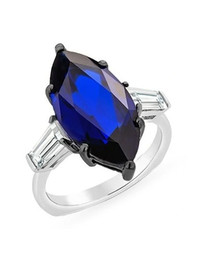 Natural Ring With Sapphire & Diamonds in Silver image 1