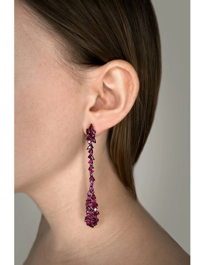 Renewed Drop Earrings With Rubys in Black Rhodium image 1