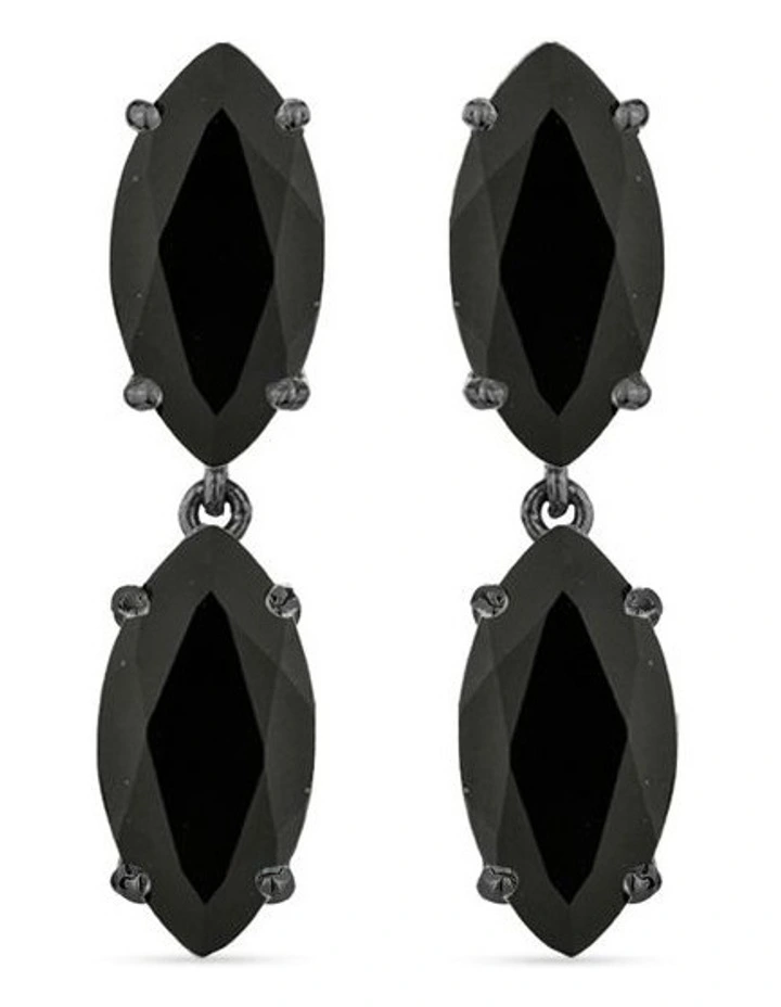 Natural Drop Earrings With Black Diamonds in Black Rhodium image 1