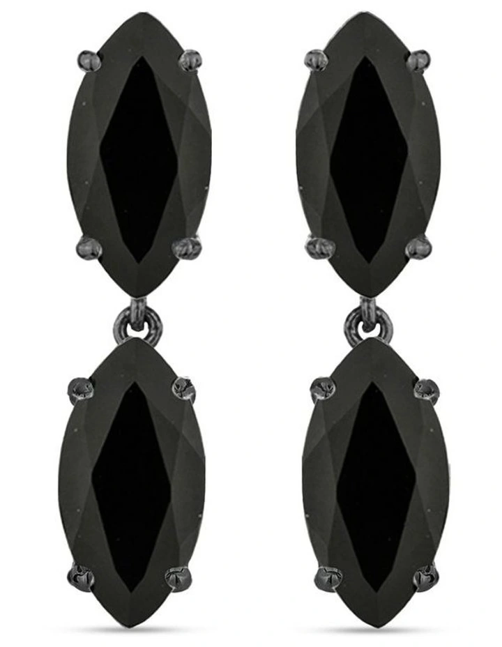 Natural Drop Earrings With Black Diamonds in Black Rhodium image 2