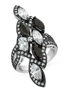 Urban Ring with Diamonds in Silver & Black Rhodium
