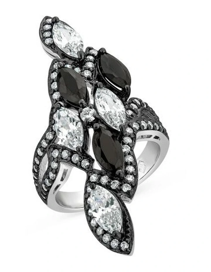 Urban Ring with Diamonds in Silver & Black Rhodium image 1