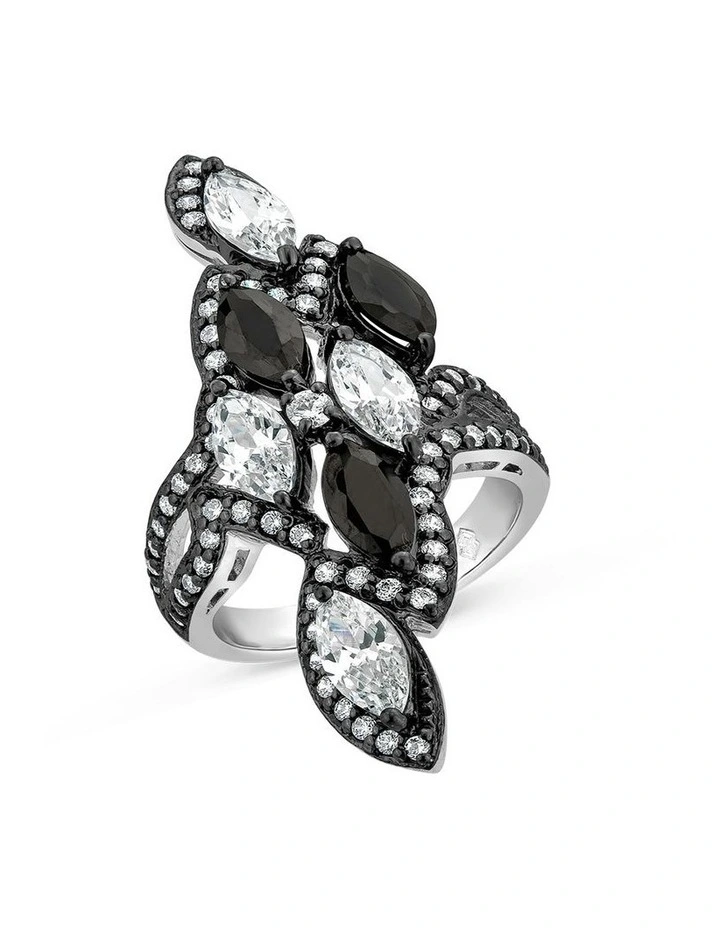 Urban Ring with Diamonds in Silver & Black Rhodium image 2